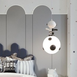 Luminária pendente minimalista em ferro forjado com pouso na lua, pequena luminária de teto