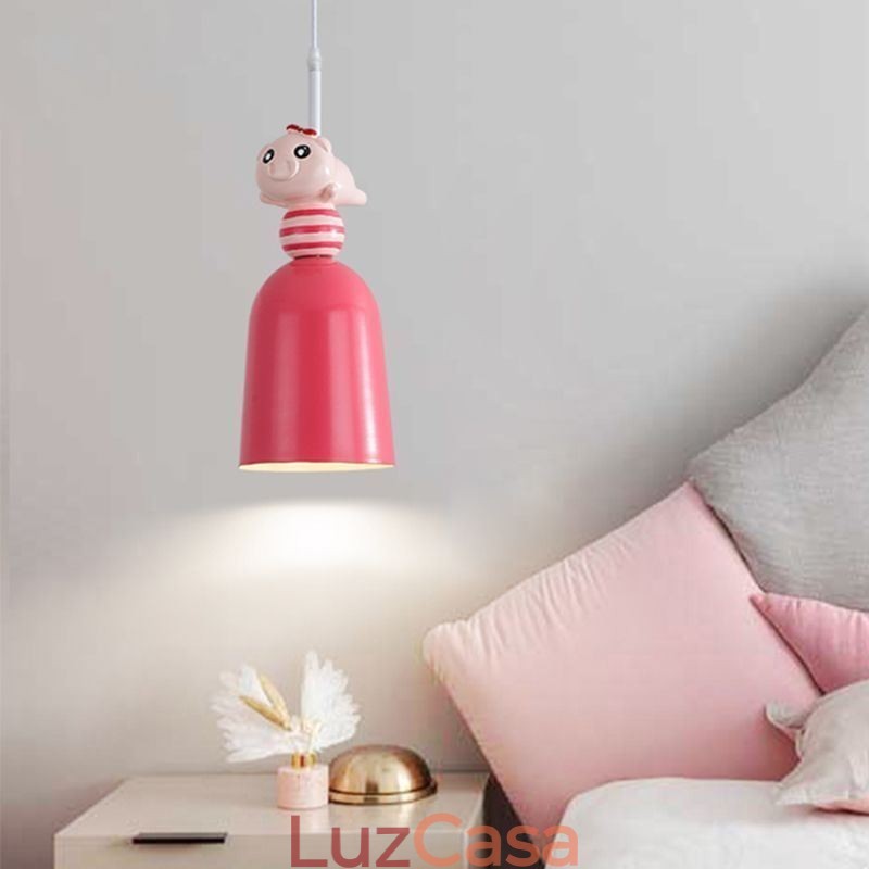 Luminária pendente moderna em ferro forjado, luminária de teto em resina rosa Piggy