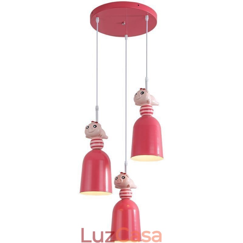 Luminária pendente moderna em ferro forjado, luminária de teto em resina rosa Piggy