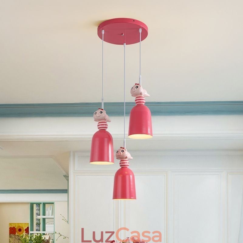 Luminária pendente moderna em ferro forjado, luminária de teto em resina rosa Piggy