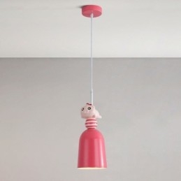 Luminária pendente moderna em ferro forjado, luminária de teto em resina rosa Piggy