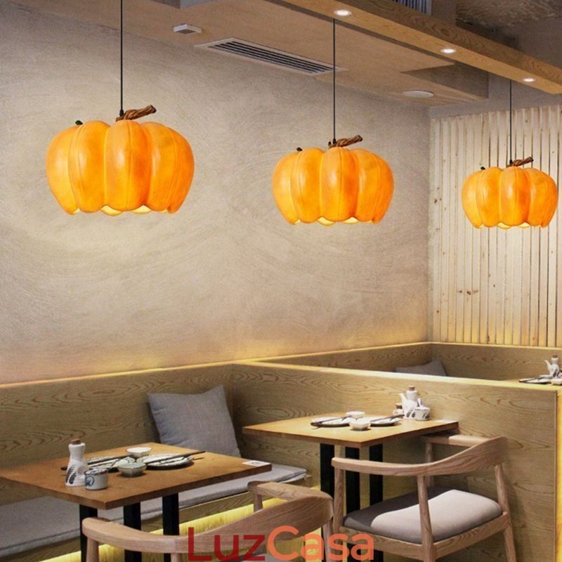 Luminária pendente japonesa retrô de abóbora, luzes criativas de teto