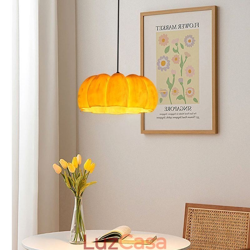 Luminária pendente de abóbora de cabeça única, luminária de teto retrô japonesa