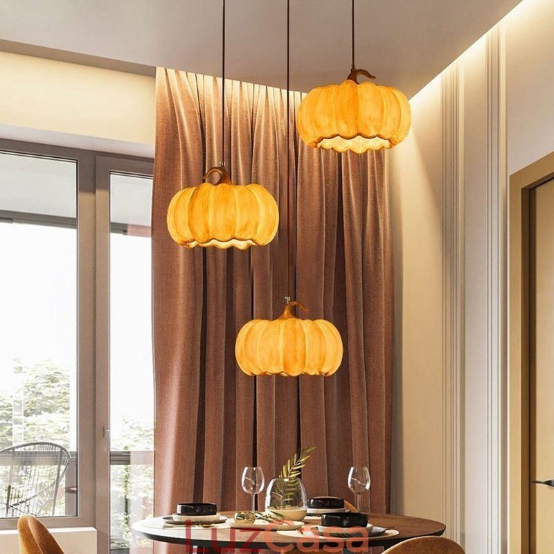 Luminária pendente criativa de abóbora japonesa retrô, luminária de teto
