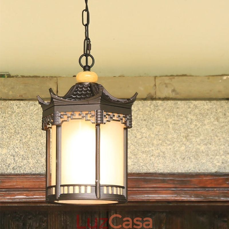 Luminária pendente chinesa para gazebo, hexagonal, à prova d'água, para áreas externas