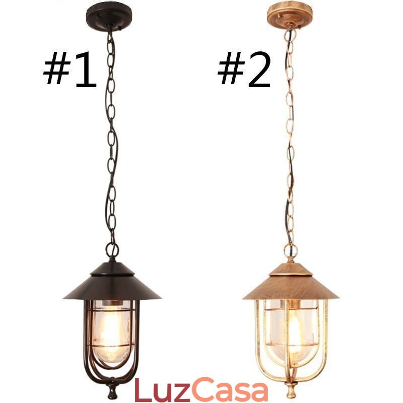 American Retro Outdoor Light Impermeável Birdgaiola Forma Pendente Luz Jardim
