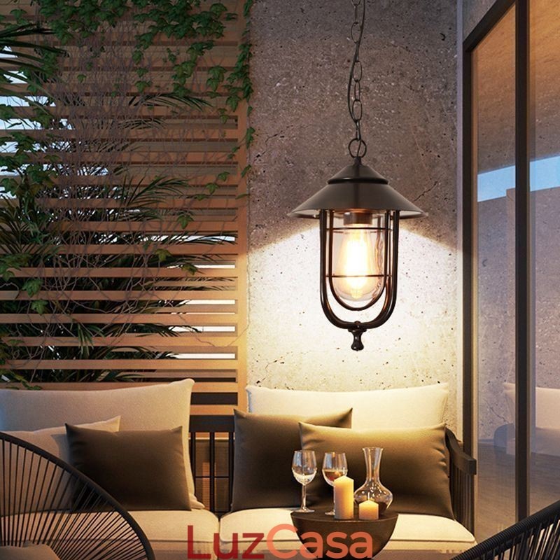 American Retro Outdoor Light Impermeável Birdgaiola Forma Pendente Luz Jardim