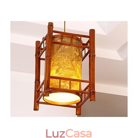 Lustre Retro Lanterna Madeira Bambu