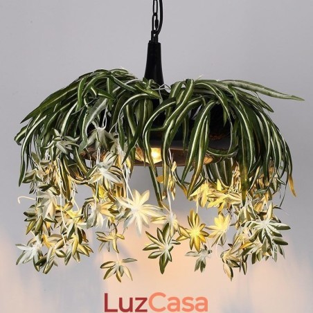 Luminária pendente estilo industrial, lustre decorado com plantas artificiais