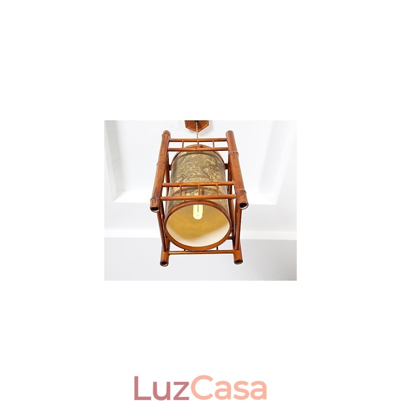 Lustre Retro Lanterna Madeira Bambu