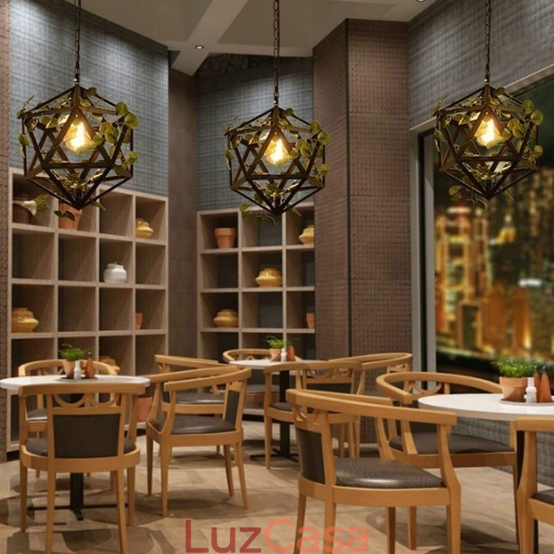 Luminária pendente industrial vintage em forma de gaiola de ferro