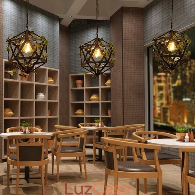 Luminária pendente industrial vintage em forma de gaiola de ferro