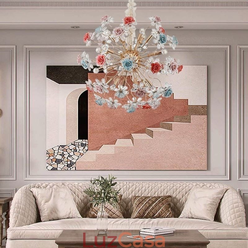 Iluminação pendente decorativa Lustre moderno de cristal com flores