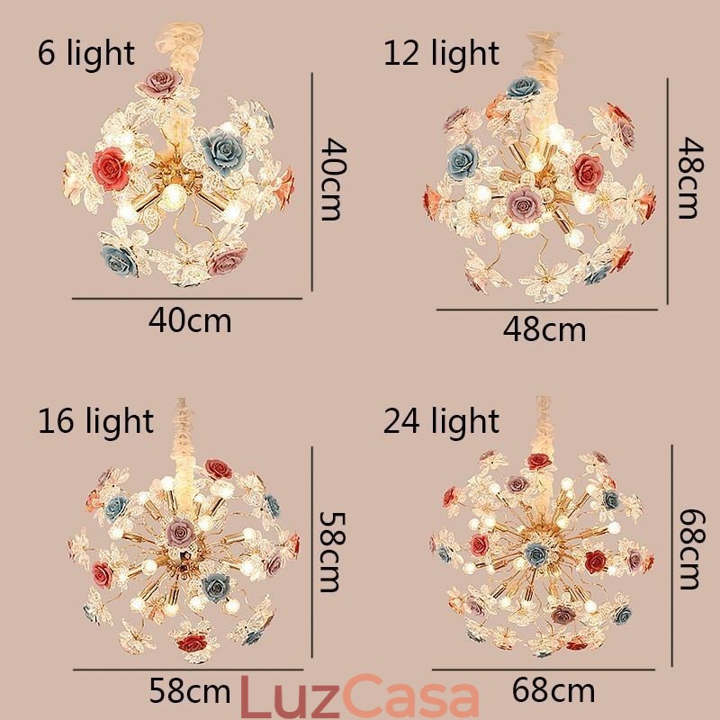 Iluminação pendente decorativa Lustre moderno de cristal com flores