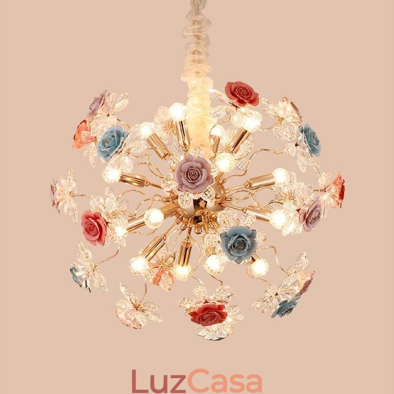 Iluminação pendente decorativa Lustre moderno de cristal com flores