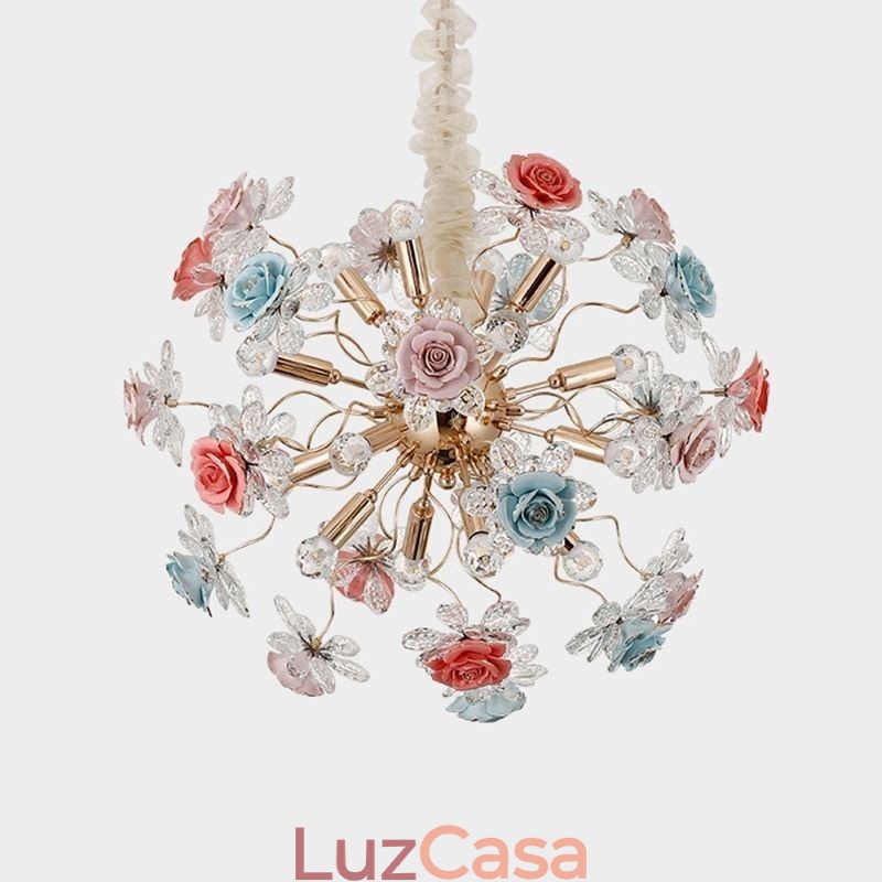Iluminação pendente decorativa Lustre moderno de cristal com flores