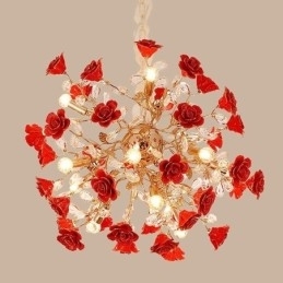 Lustre de cerâmica com pingente de luxo e flor vermelha