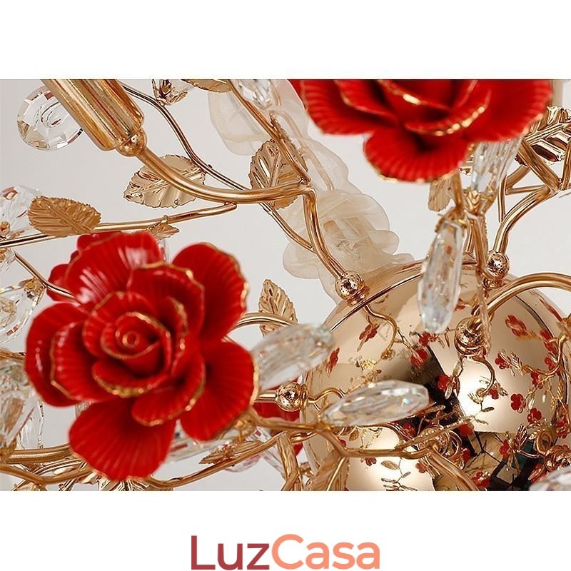 Lustre de cerâmica com pingente de luxo e flor vermelha