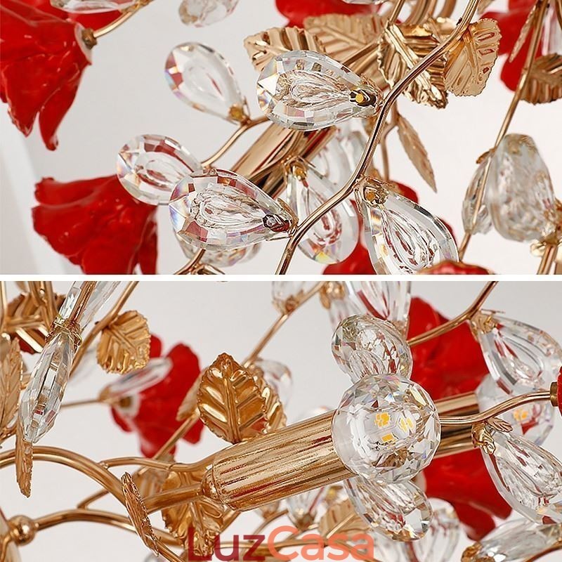 Lustre de cerâmica com pingente de luxo e flor vermelha