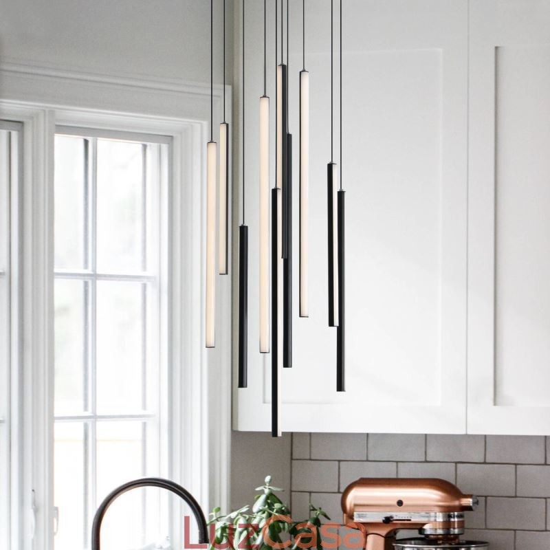 Lustre moderno com pingente de tira longa e luz duplex edifício