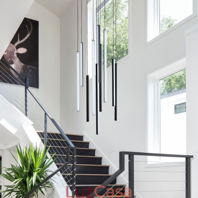 Lustre moderno com pingente de tira longa e luz duplex edifício