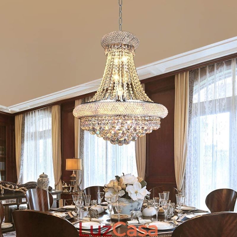 Lustre em forma de coroa, luxuoso pingente de cristal