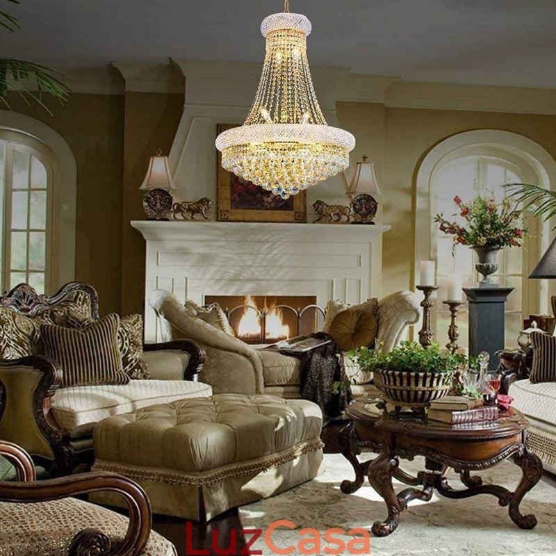 Lustre em forma de coroa, luxuoso pingente de cristal