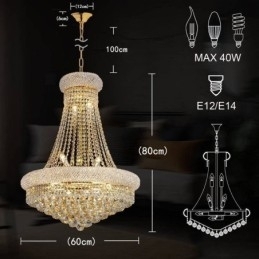 Lustre em forma de coroa, luxuoso pingente de cristal