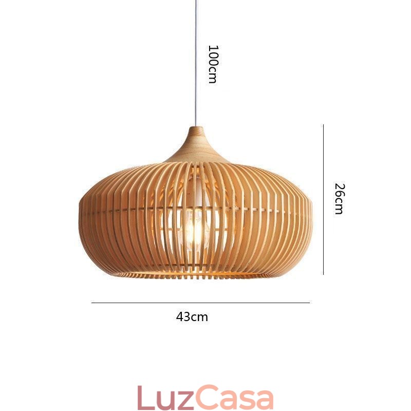 Lustre pendente com moldura de madeira em formato de abóbora