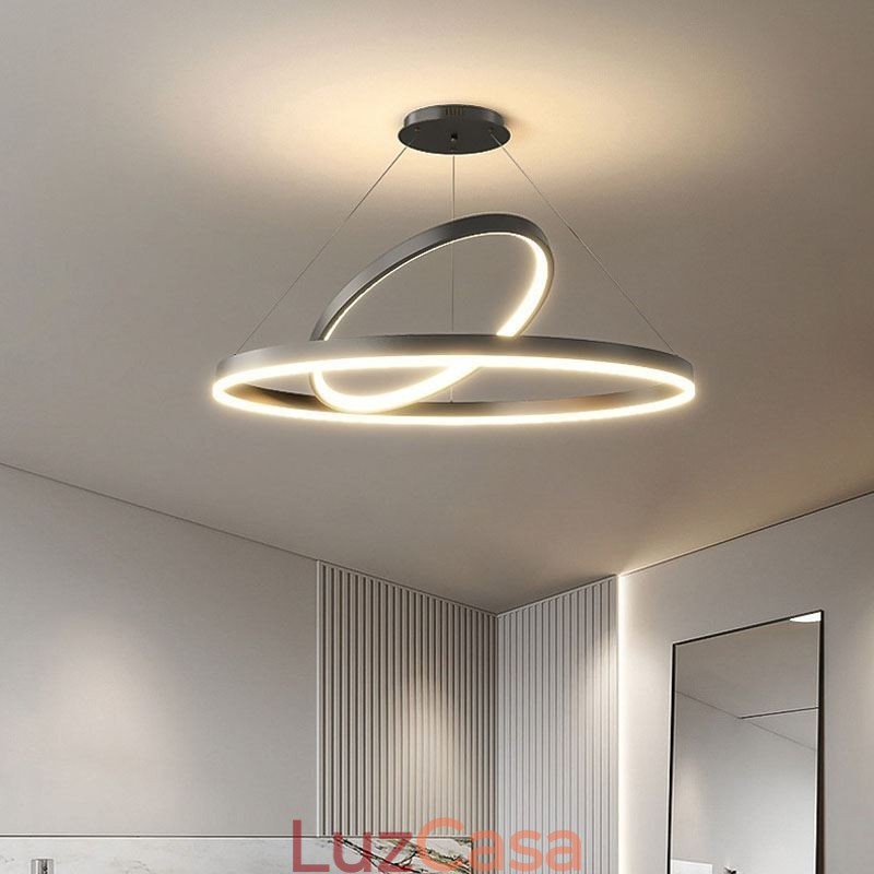 Luminária pendente moderna em forma de círculo com anéis em acrílico