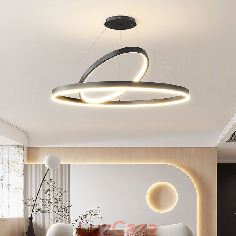 Luminária pendente moderna em forma de círculo com anéis em acrílico