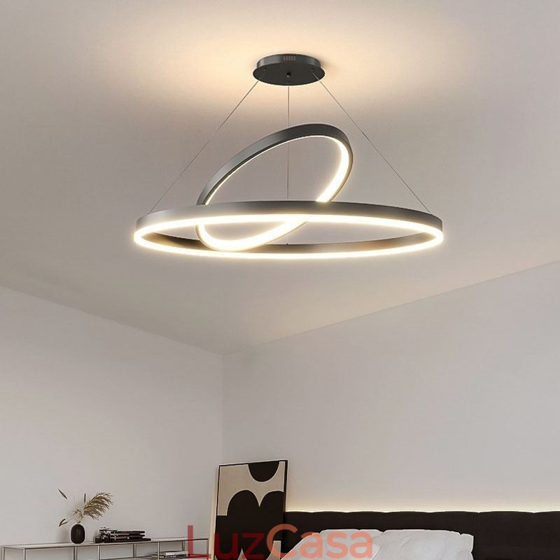 Luminária pendente moderna em forma de círculo com anéis em acrílico