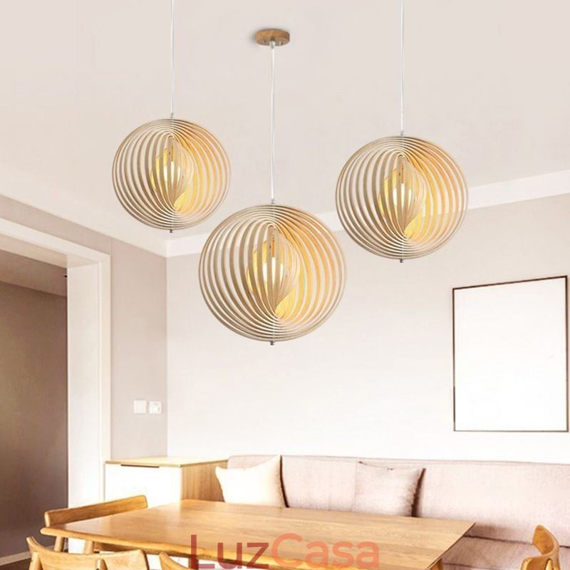 Lustre moderno de bola redonda luminária pendente de tília
