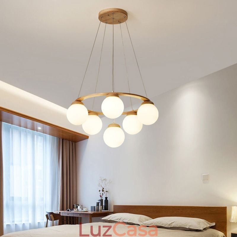Lustre de madeira japonês Molecule Pendant Light