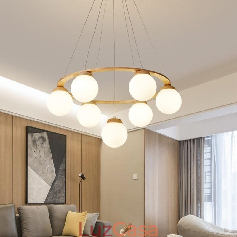 Lustre de madeira japonês Molecule Pendant Light