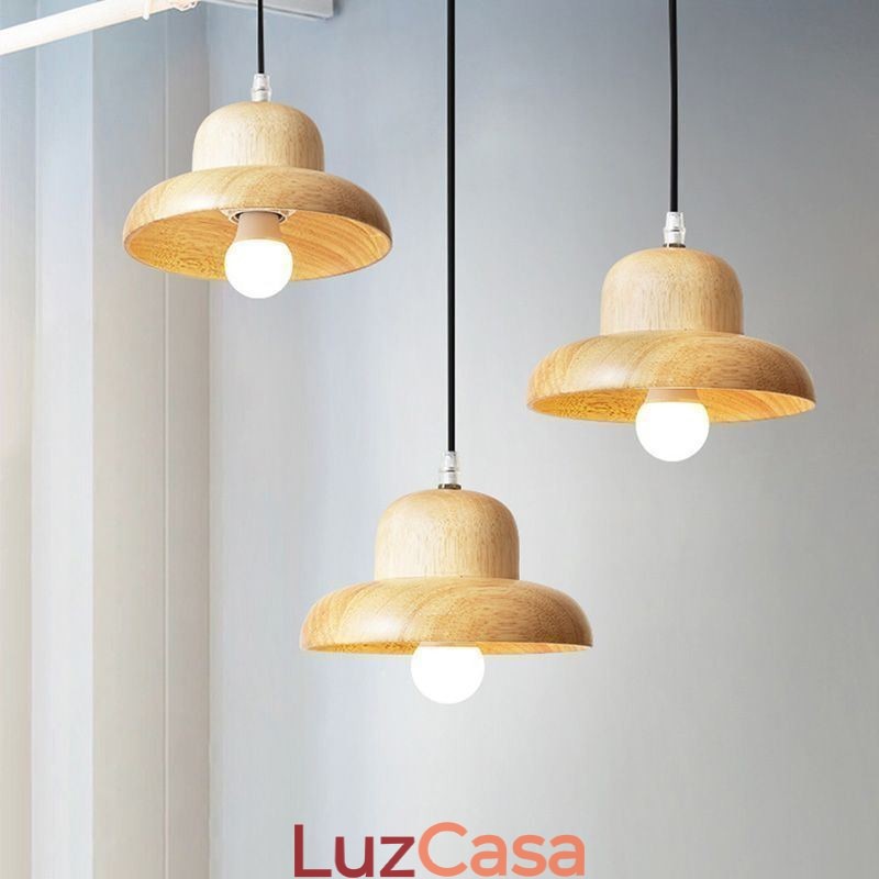 Chapéu de luz pendente de madeira japonesa