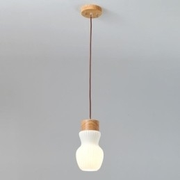 Luminária pendente de madeira japonesa, chaleira de vidro, luminária suspensa