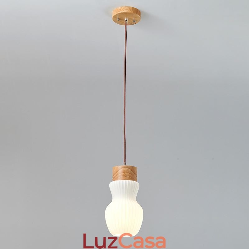 Luminária pendente de madeira japonesa, chaleira de vidro, luminária suspensa