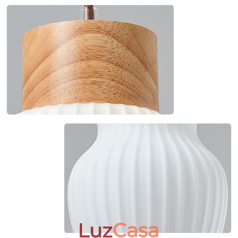 Luminária pendente de madeira japonesa, chaleira de vidro, luminária suspensa
