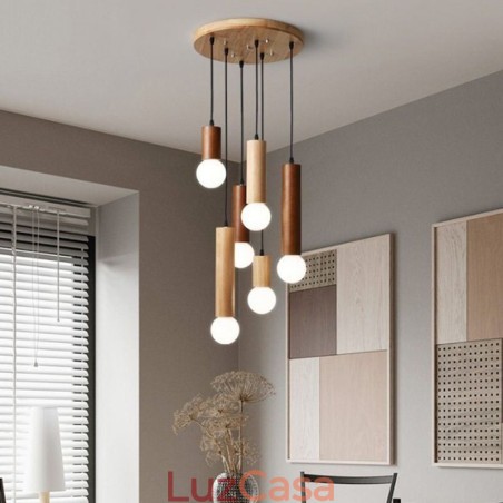 Luminária pendente de madeira japonesa 6 luzes luz suspensa Luminária pendente de madeira japonesa 6 luzes luz suspensa