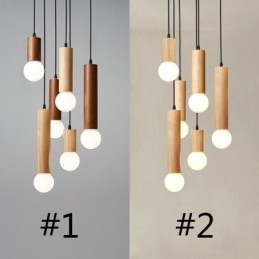 Luminária pendente de madeira japonesa 6 luzes luz suspensa