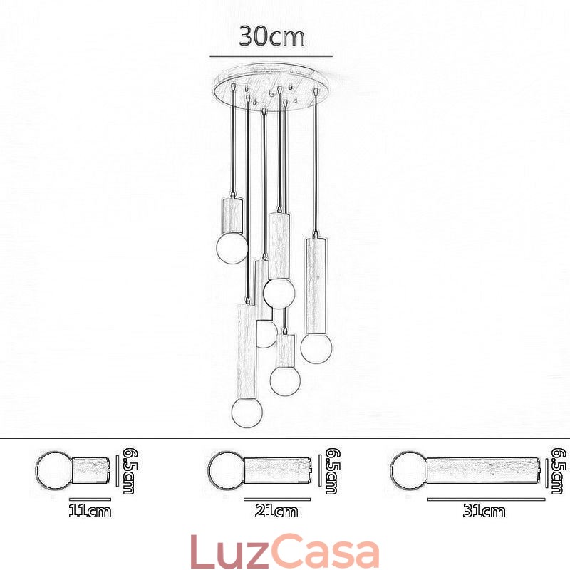 Luminária pendente de madeira japonesa 6 luzes luz suspensa