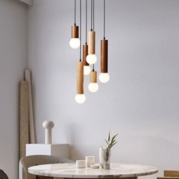 Luminária pendente de madeira japonesa 6 luzes luz suspensa