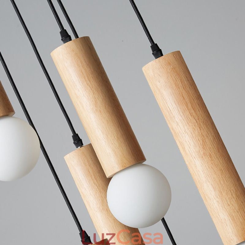 Luminária pendente de madeira japonesa 6 luzes luz suspensa