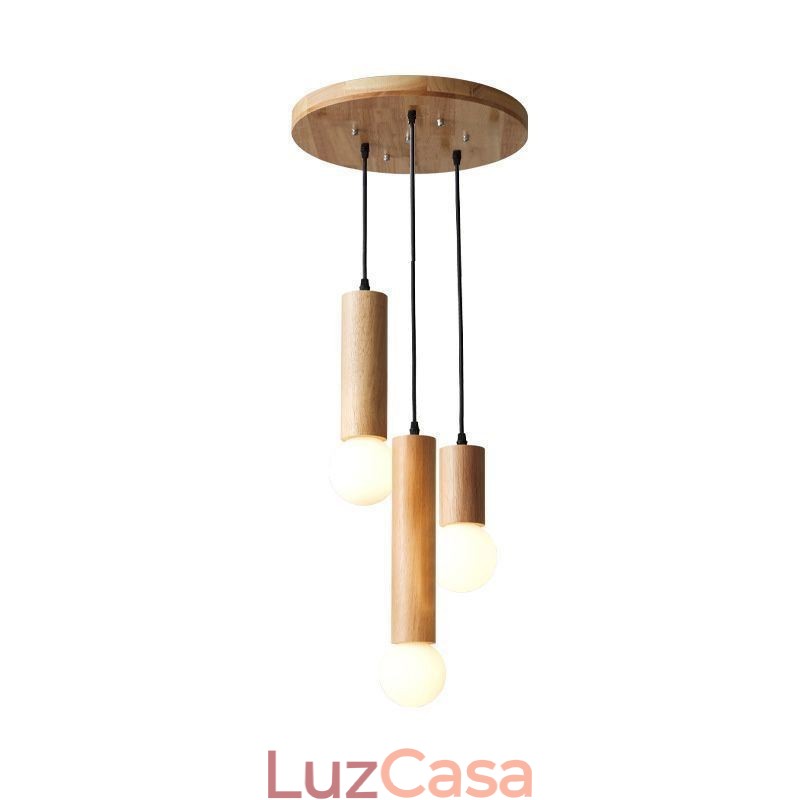 Luminária pendente de madeira japonesa 3 luzes luz suspensa