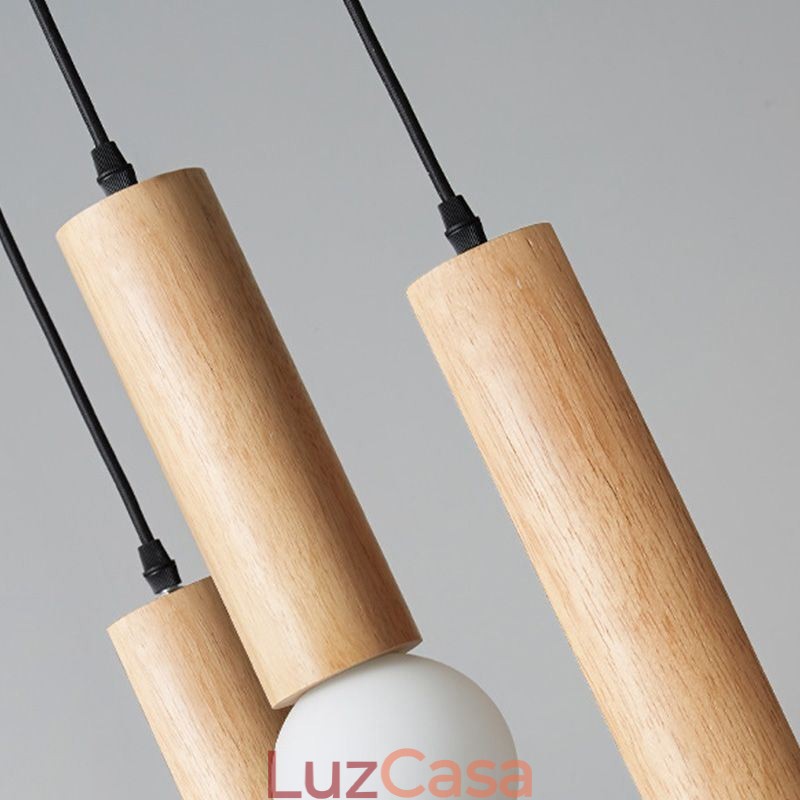 Luminária pendente de madeira japonesa 3 luzes luz suspensa