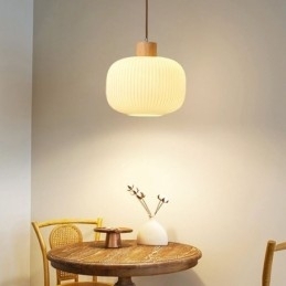 Luminária pendente de madeira japonesa, lanterna de vidro, luz suspensa