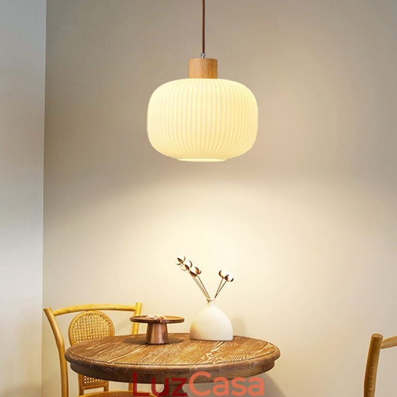 Luminária pendente de madeira japonesa, lanterna de vidro, luz suspensa