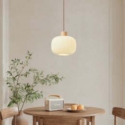 Luminária pendente de madeira japonesa, lanterna de vidro, luz suspensa