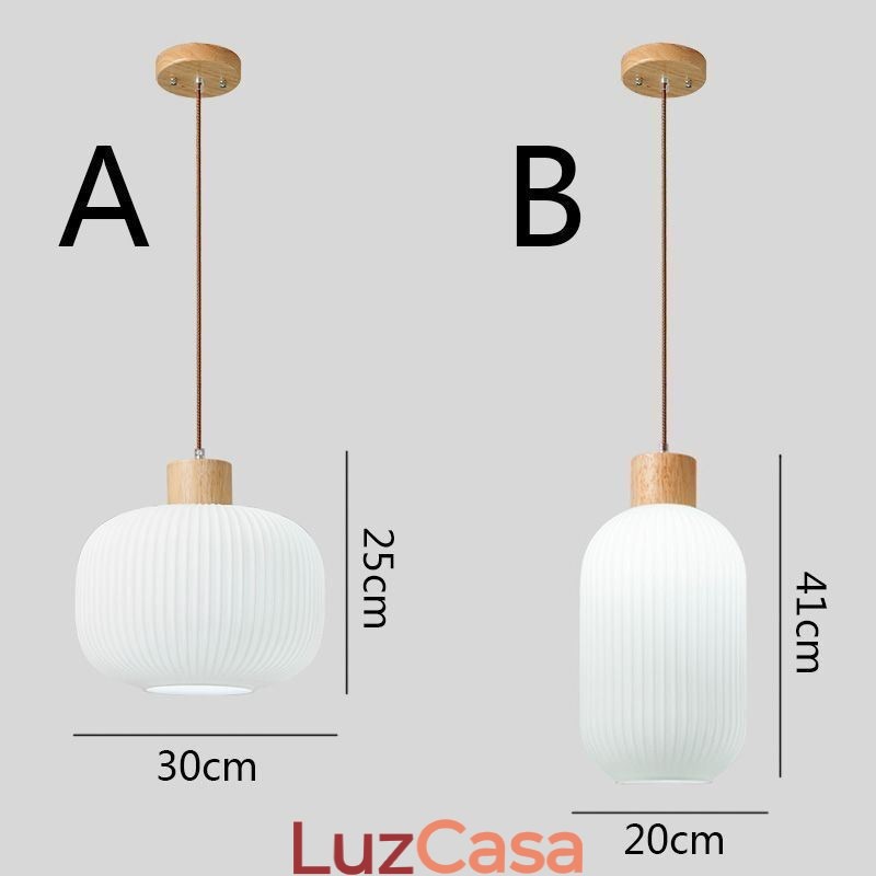 Luminária pendente de madeira japonesa, lanterna de vidro, luz suspensa
